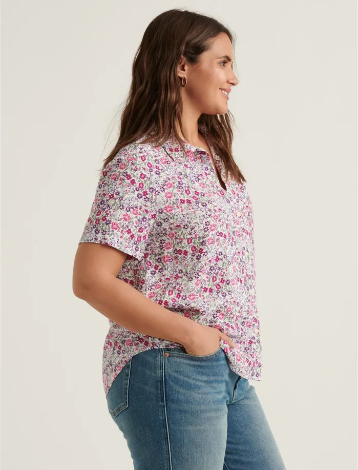 Blouses Women Lucky Brand Tie Front Shirt Pink Multi