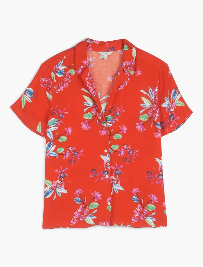 Blouses Women Lucky Brand Tropical Brooklyn Shirt Red Multi