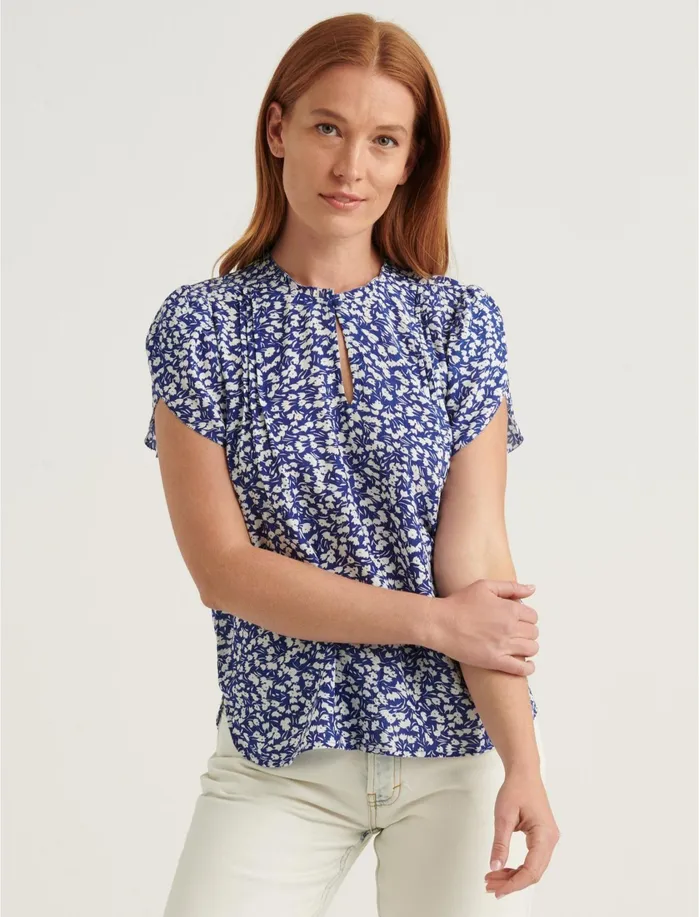 Blouses Women Lucky Brand Tulip Sleeve Top Navy Multi