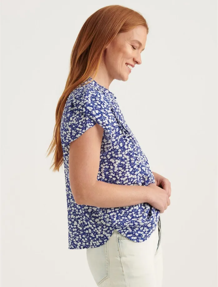 Blouses Women Lucky Brand Tulip Sleeve Top Navy Multi