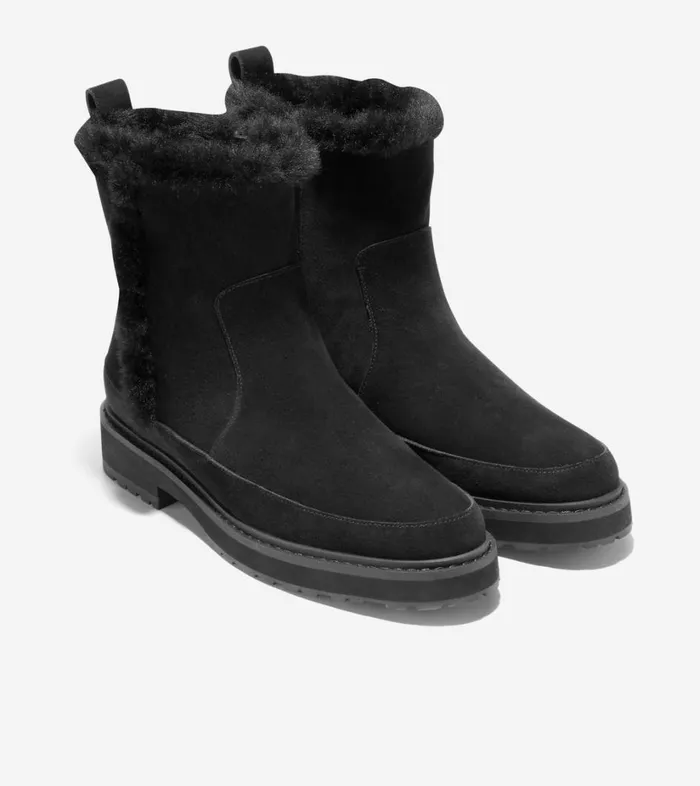 Boots And Booties Women Cole Haan Greenwich Bootie Black Suede Shearling Boots And Booties Women Cole Haan Greenwich Bootie Black Suede Shearling