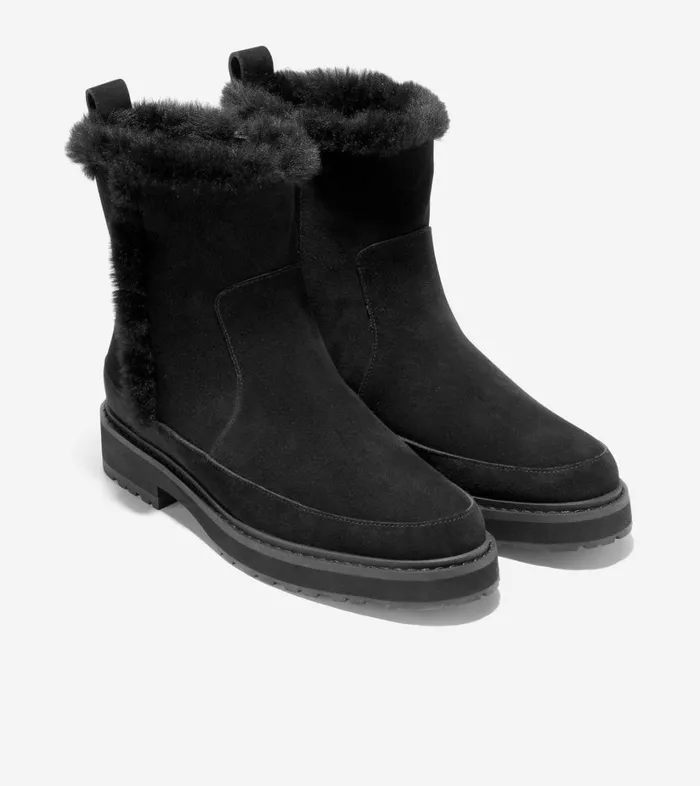 Boots And Booties Women Cole Haan Greenwich Bootie Black Suede Shearling Boots And Booties Women Cole Haan Greenwich Bootie Black Suede Shearling