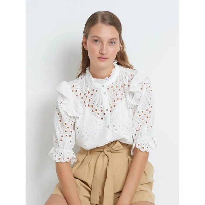 Bruuns Bazaar Shirts Womens Peacock Carola Shirt White Bruuns Bazaar Shirts Womens Peacock Carola Shirt White