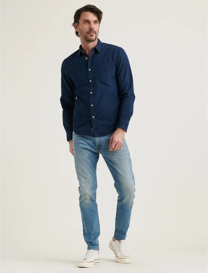 ButtonDowns Men Lucky Brand Indigo Ballona One Pocket Long Sleeve Shirt Blue Print