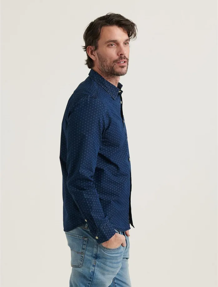 ButtonDowns Men Lucky Brand Indigo Ballona One Pocket Long Sleeve Shirt Blue Print