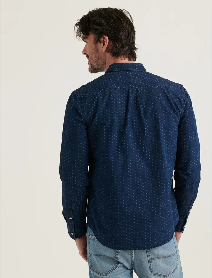 ButtonDowns Men Lucky Brand Indigo Ballona One Pocket Long Sleeve Shirt Blue Print