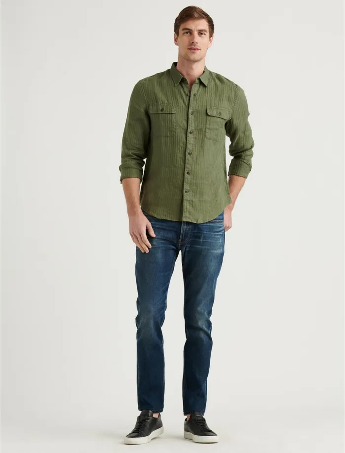 ButtonDowns Men Lucky Brand Linen Humboldt Workwear Shirt Olive
