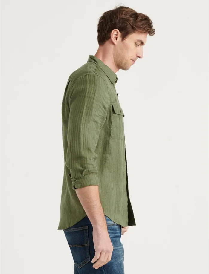 ButtonDowns Men Lucky Brand Linen Humboldt Workwear Shirt Olive