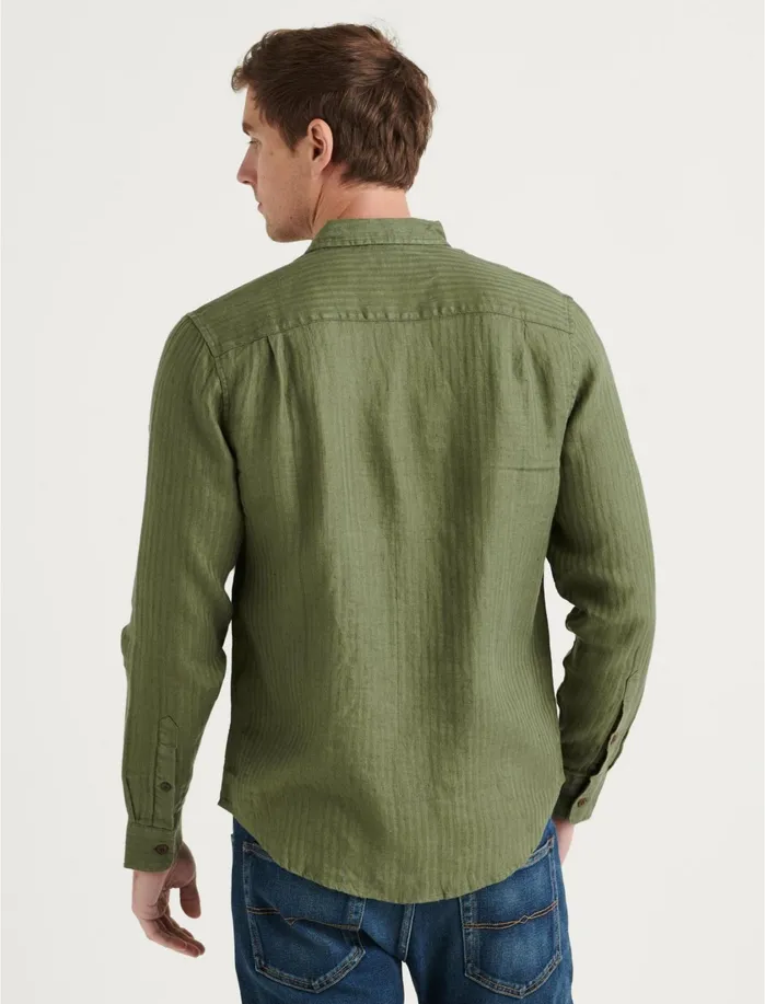 ButtonDowns Men Lucky Brand Linen Humboldt Workwear Shirt Olive