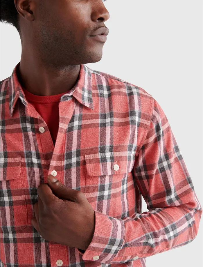 ButtonDowns Men Lucky Brand Long Sleeve Humboldt Workwear Red Plaid