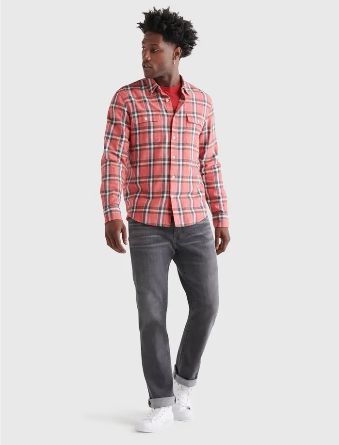 ButtonDowns Men Lucky Brand Long Sleeve Humboldt Workwear Red Plaid