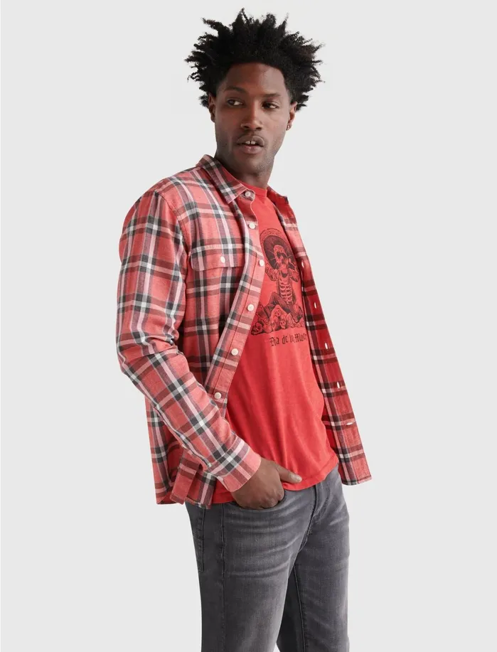 ButtonDowns Men Lucky Brand Long Sleeve Humboldt Workwear Red Plaid