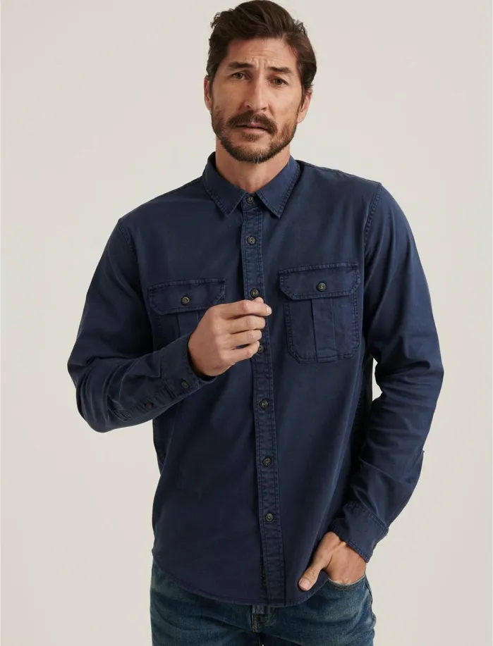 ButtonDowns Men Lucky Brand Montana Miter Workwear Long Sleeve Shirt Navy