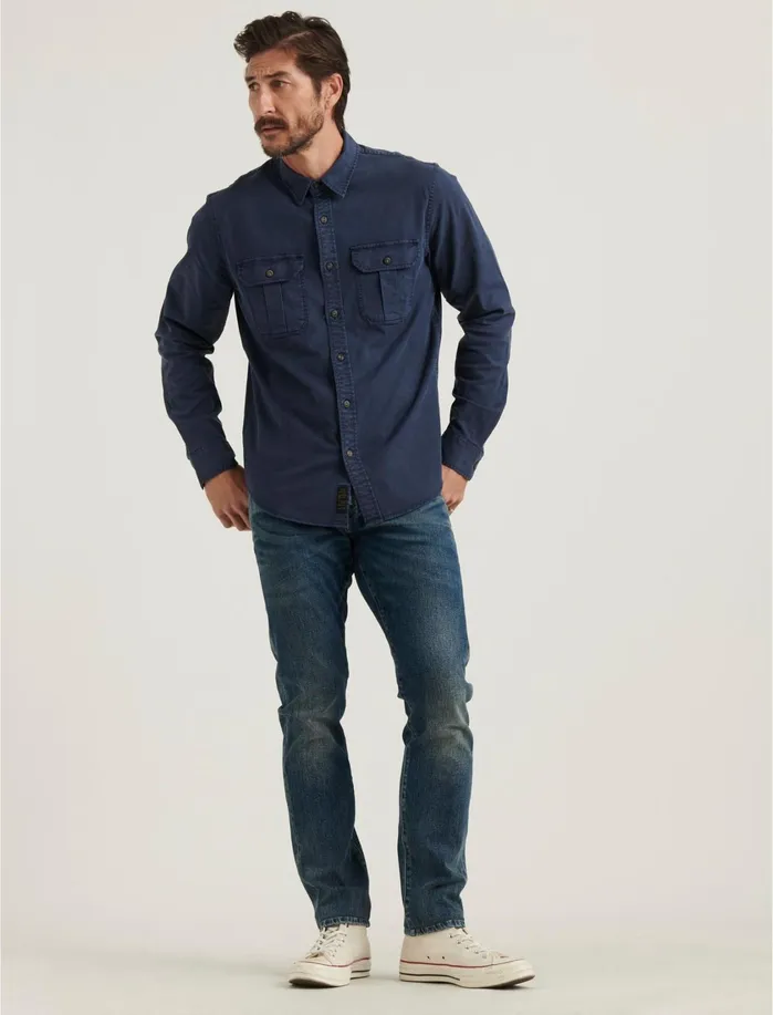 ButtonDowns Men Lucky Brand Montana Miter Workwear Long Sleeve Shirt Navy