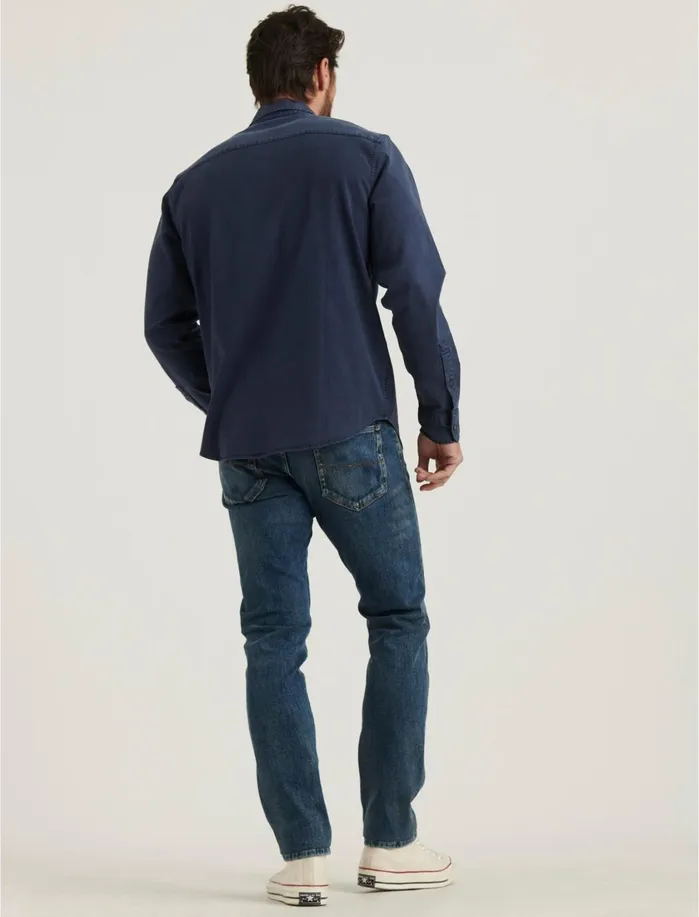 ButtonDowns Men Lucky Brand Montana Miter Workwear Long Sleeve Shirt Navy