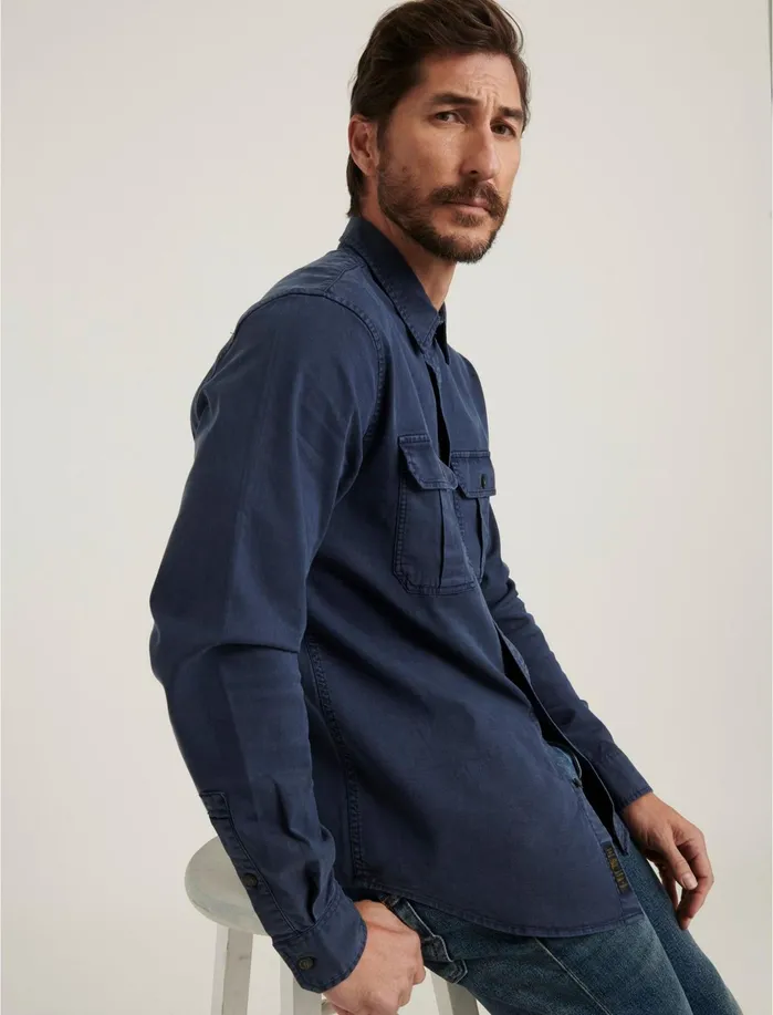 ButtonDowns Men Lucky Brand Montana Miter Workwear Long Sleeve Shirt Navy