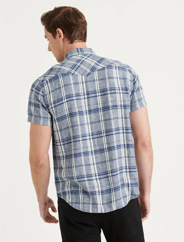 ButtonDowns Men Lucky Brand Santa Fe Western Short Sleeve Shirt Blue Plaid