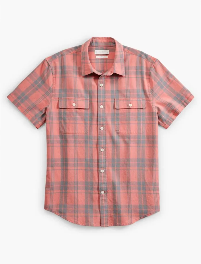ButtonDowns Men Lucky Brand Short Sleeve Humbolt Workwear Red Plaid