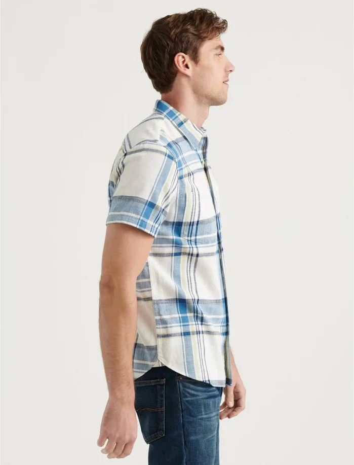 ButtonDowns Men Lucky Brand Short Sleeve Jaybird Shirt Blue Plaid