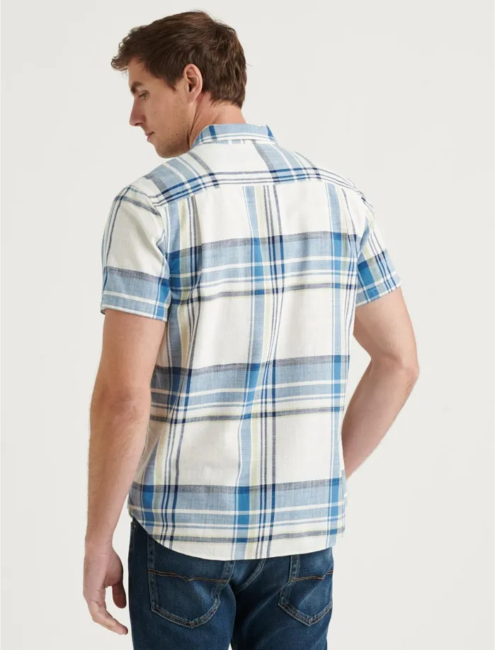 ButtonDowns Men Lucky Brand Short Sleeve Jaybird Shirt Blue Plaid
