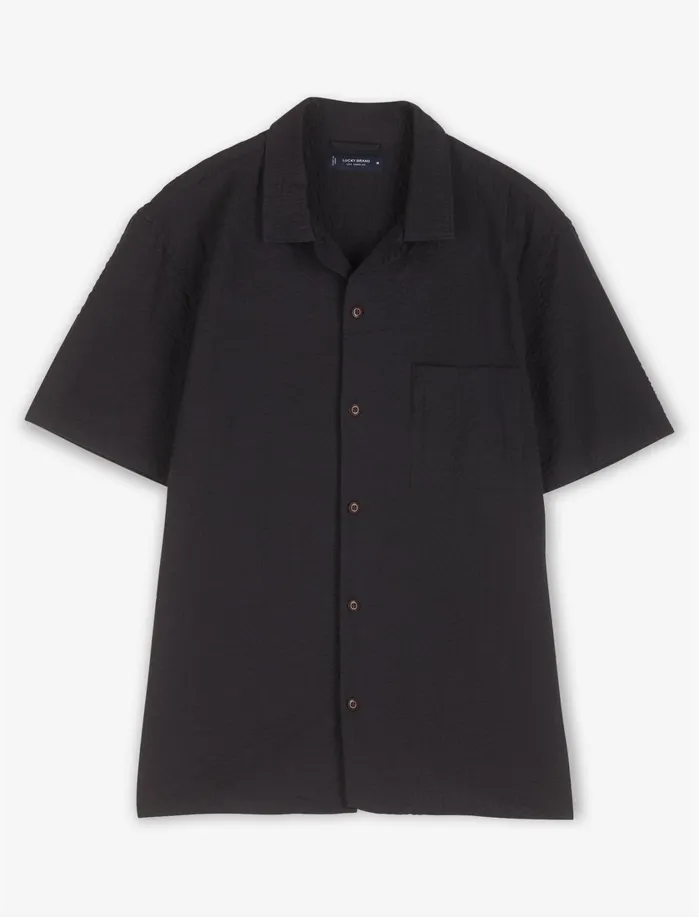 ButtonDowns Men Lucky Brand Short Sleeve Seersucker Club Collar Black Onyx