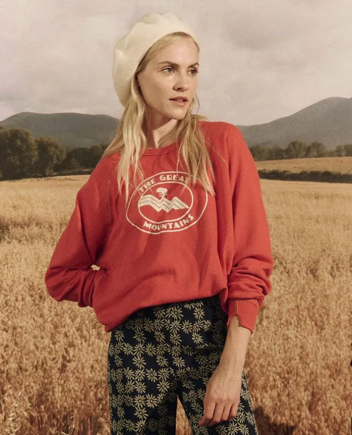 CollectionTees and Sweats The Great The College Sweatshirt Heirloom Tomato With Mountain Resort Graphic CollectionTees and Sweats The Great The College Sweatshirt Heirloom Tomato With Mountain Resort Graphic