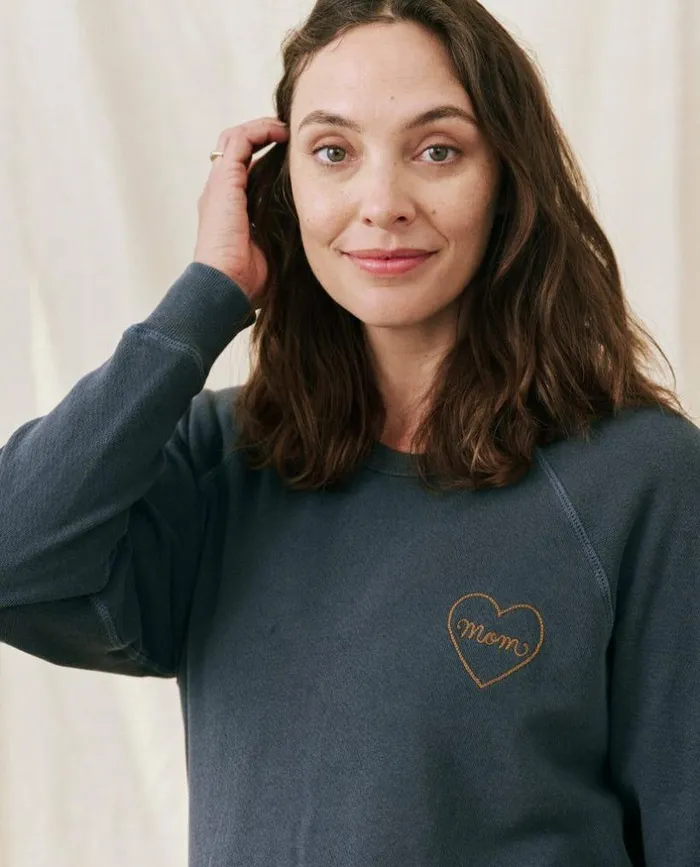 CollectionTees and Sweats The Great The Mom Embroidered College Sweatshirt Navy With Spice
