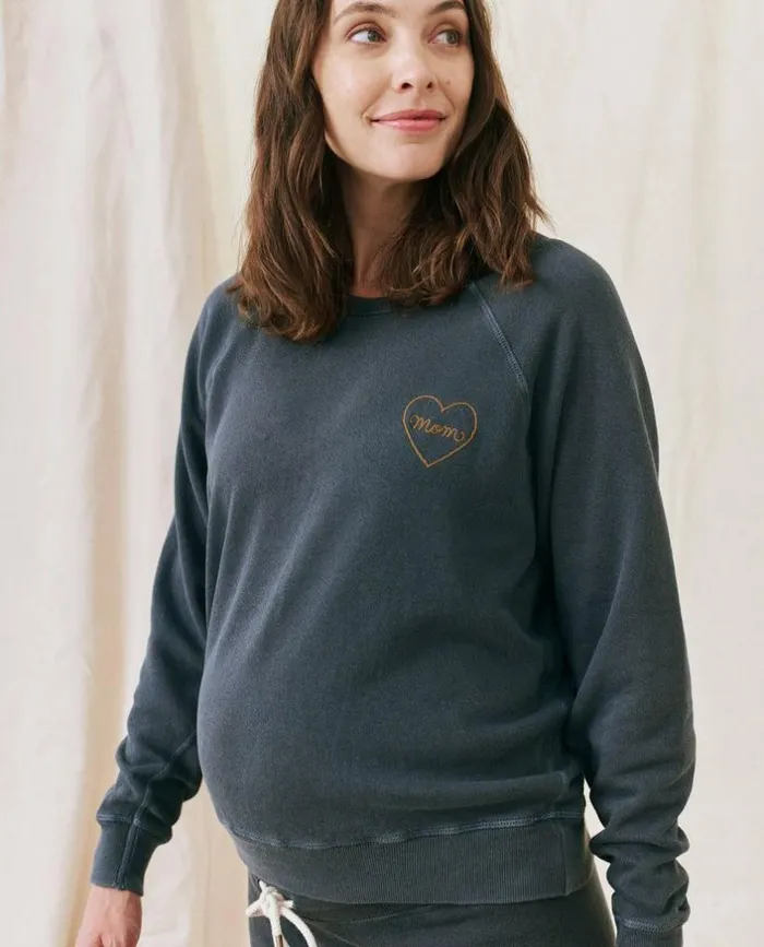 CollectionTees and Sweats The Great The Mom Embroidered College Sweatshirt Navy With Spice
