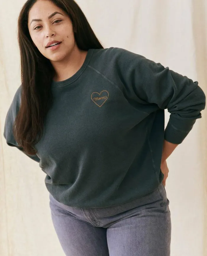 CollectionTees and Sweats The Great The Mom Embroidered College Sweatshirt Navy With Spice