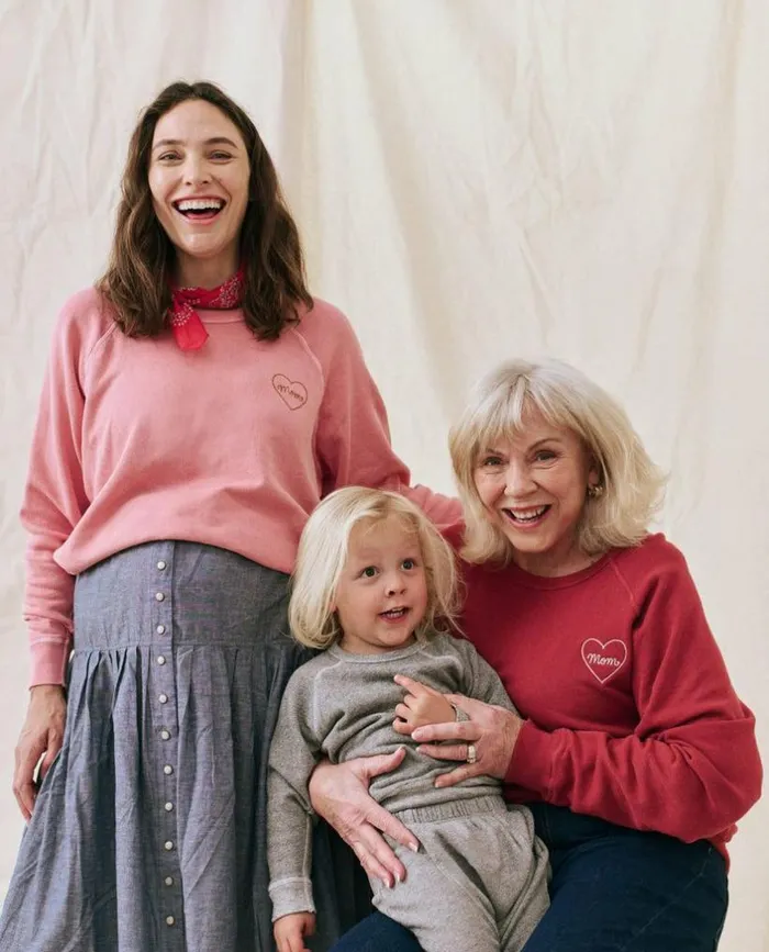 CollectionTees and Sweats The Great The Mom Embroidered College Sweatshirt Sugared Berry With Spice
