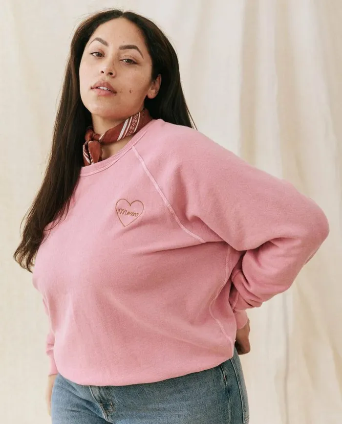 CollectionTees and Sweats The Great The Mom Embroidered College Sweatshirt Sugared Berry With Spice