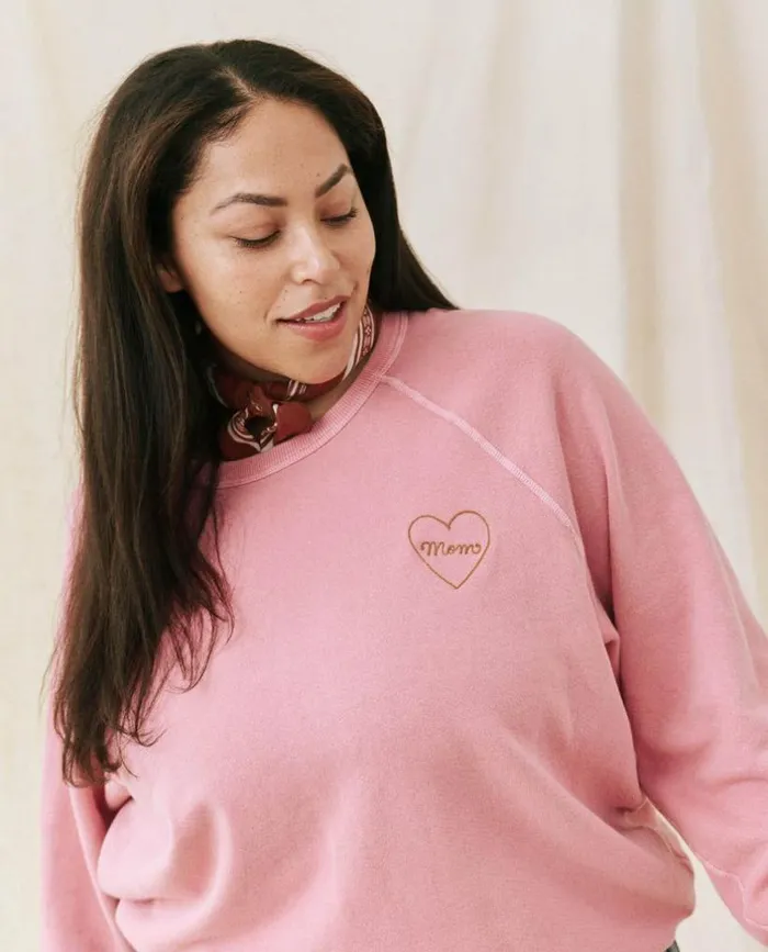 CollectionTees and Sweats The Great The Mom Embroidered College Sweatshirt Sugared Berry With Spice