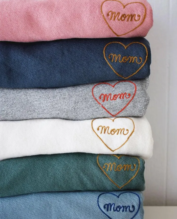 CollectionTees and Sweats The Great The Mom Embroidered College Sweatshirt Sugared Berry With Spice