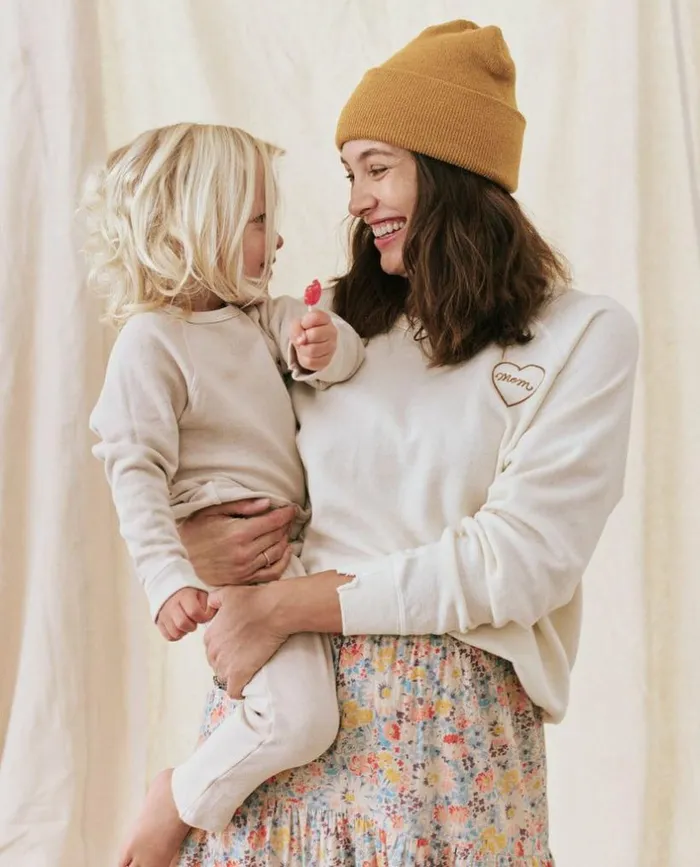 CollectionTees and Sweats The Great The Mom Embroidered College Sweatshirt Washed White With Spice CollectionTees and Sweats The Great The Mom Embroidered College Sweatshirt Washed White With Spice