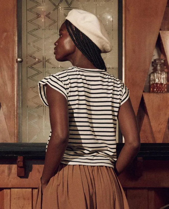 CollectionTees and Sweats The Great The Peak Shoulder Tee Black And Cream Gondola Stripe