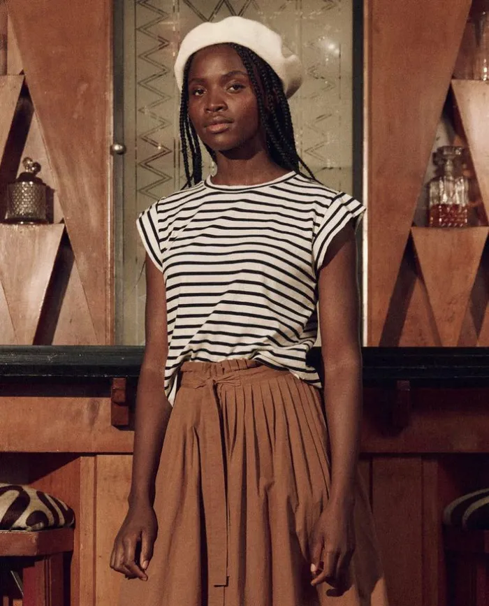 CollectionTees and Sweats The Great The Peak Shoulder Tee Black And Cream Gondola Stripe