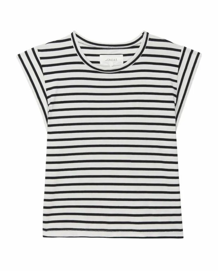 CollectionTees and Sweats The Great The Peak Shoulder Tee Black And Cream Gondola Stripe