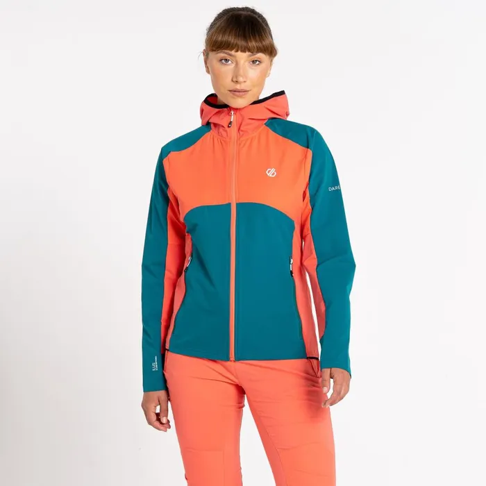 Dare 2b Softshell Jackets Avidly Hooded Softshell Jacket Fortune Green Neon Peach 8211 Women Dare 2b Softshell Jackets Avidly Hooded Softshell Jacket Fortune Green Neon Peach 8211 Women