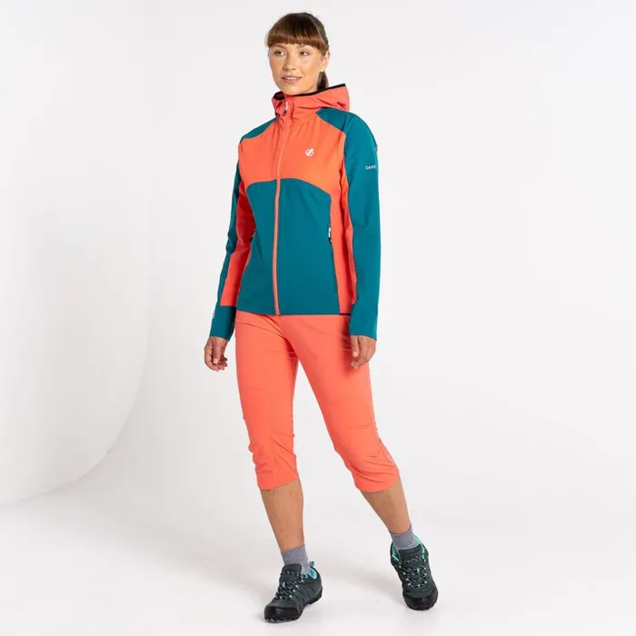 Dare 2b Softshell Jackets Avidly Hooded Softshell Jacket Fortune Green Neon Peach 8211 Women