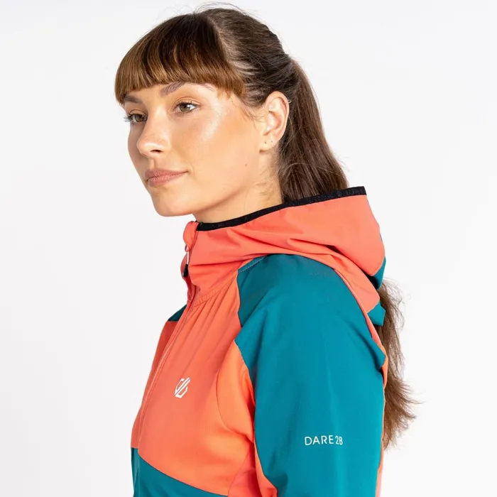 Dare 2b Softshell Jackets Avidly Hooded Softshell Jacket Fortune Green Neon Peach 8211 Women