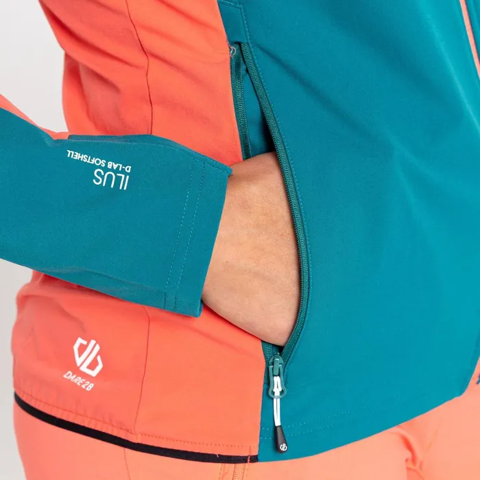 Dare 2b Softshell Jackets Avidly Hooded Softshell Jacket Fortune Green Neon Peach 8211 Women