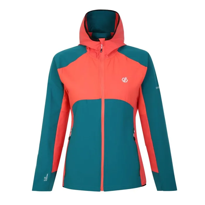 Dare 2b Softshell Jackets Avidly Hooded Softshell Jacket Fortune Green Neon Peach 8211 Women