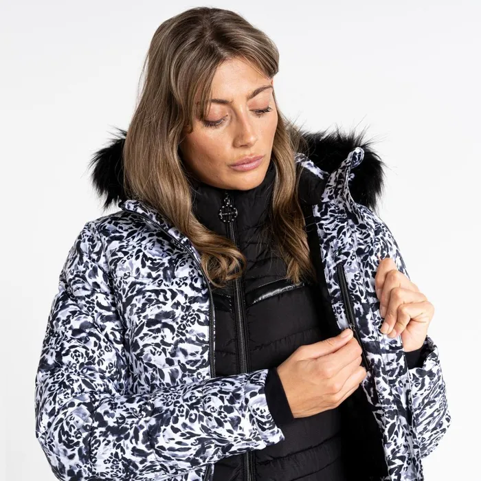 Dare 2b Waterproof Jackets Glamorize III Padded Ski Jacket Black White Leopard Print 8211 Women