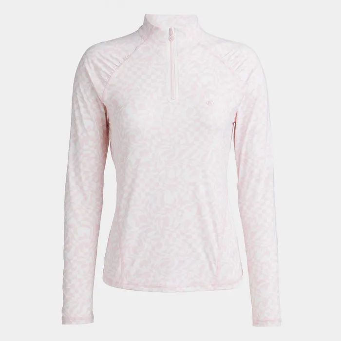 Distorted Check Silky Tech Nylon Ruched Quarter Zip Pullover Cameo Women GFORE Tops Distorted Check Silky Tech Nylon Ruched Quarter Zip Pullover Cameo Women GFORE Tops