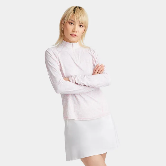 Distorted Check Silky Tech Nylon Ruched Quarter Zip Pullover Cameo Women GFORE Tops