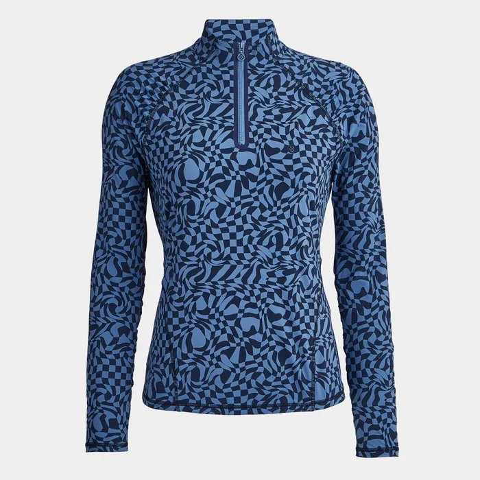 Distorted Check Silky Tech Nylon Ruched Quarter Zip Pullover Twilight Women GFORE Mid Layers