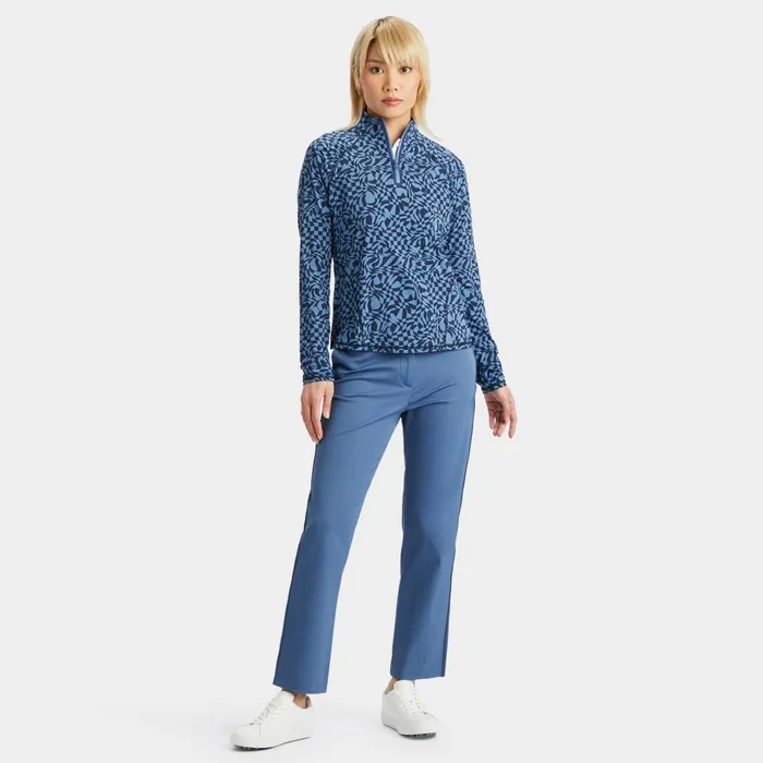 Distorted Check Silky Tech Nylon Ruched Quarter Zip Pullover Twilight Women GFORE Mid Layers