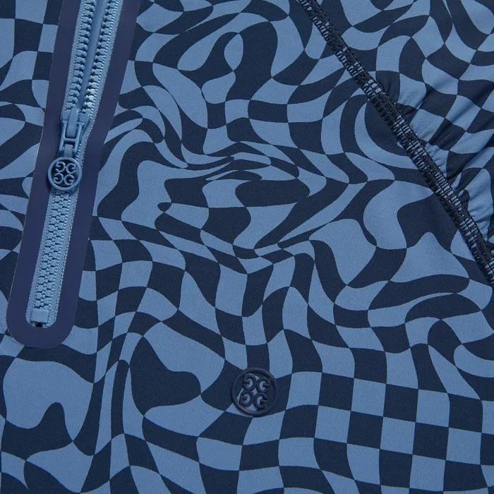 Distorted Check Silky Tech Nylon Ruched Quarter Zip Pullover Twilight Women GFORE Mid Layers