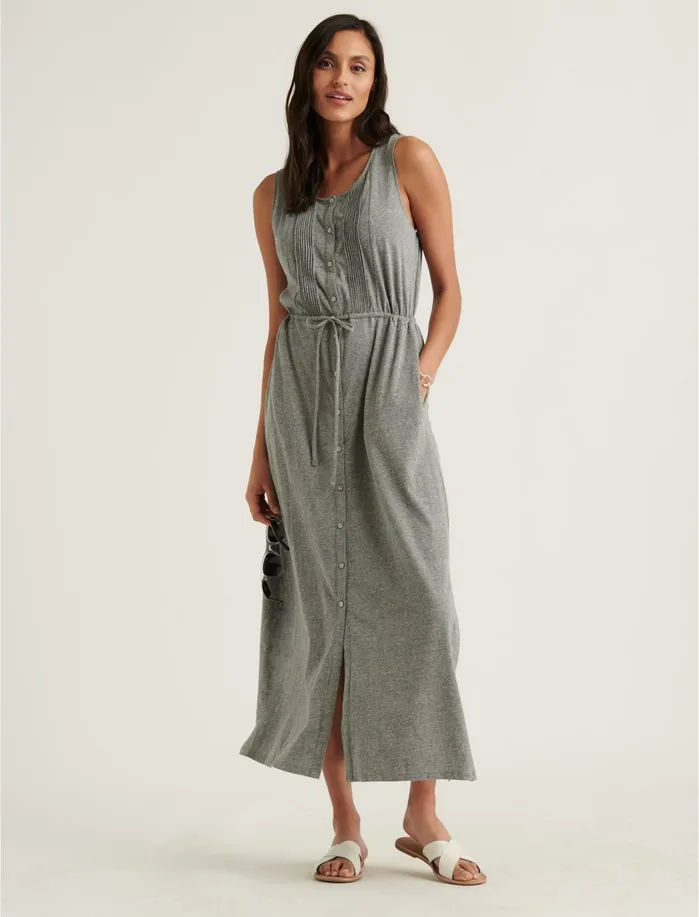 Dresses Women Lucky Brand Knit Pintuck Midi Dress Medium Heather Gray