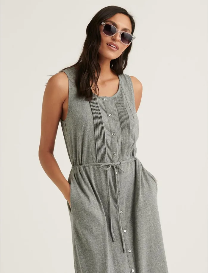 Dresses Women Lucky Brand Knit Pintuck Midi Dress Medium Heather Gray